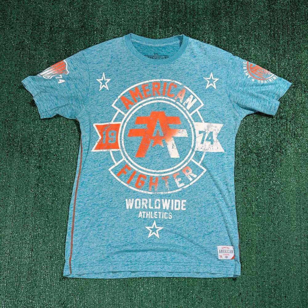 Y2K American Fighter Men's T-Shirt Blue Training Division Tee Shirt Large